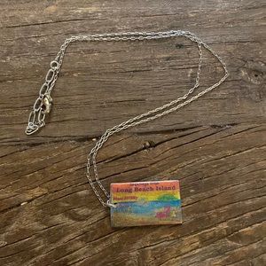 Long Beach Island Post card silver charm necklace